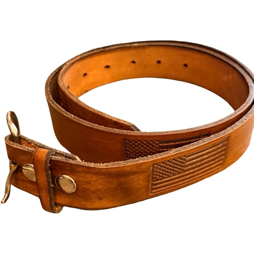 Men’s Distressed Brown Leather American Flag Belt | Size M/L